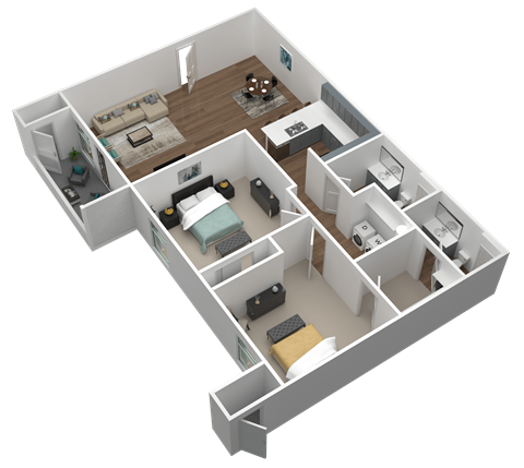 Floor plan for 2 beds, 2 baths, 1228 sqft